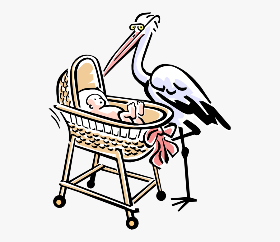Vector Illustration Of 1950"s Vintage Style Stork With - Baby Vintage Bassinet Clip Art, Transparent Clipart