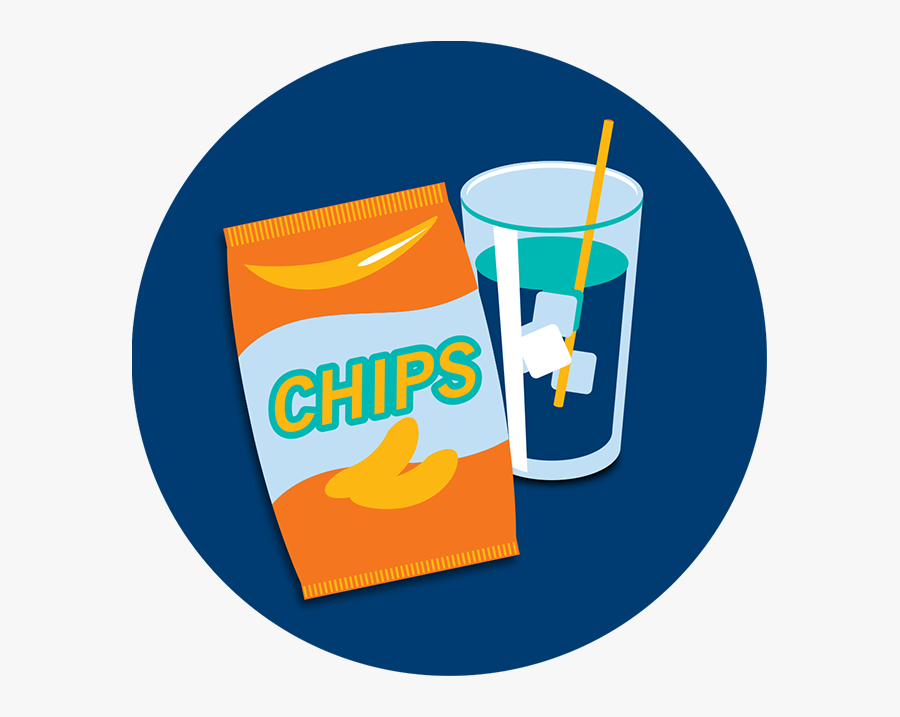 A Bag Of Potato Chips Next To A Cold Beverage - Chips And Drink Clipart, Transparent Clipart