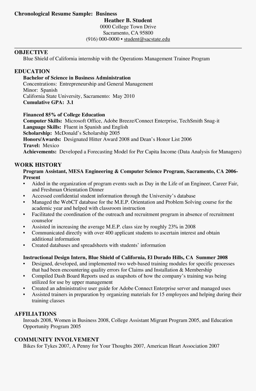 Clip Art Free Business Chronological At - College Student Chronological Resume, Transparent Clipart