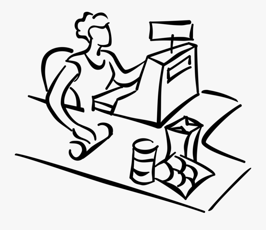 Vector Illustration Of Cashier In Supermarket With - Clipart Transparent Cashier, Transparent Clipart