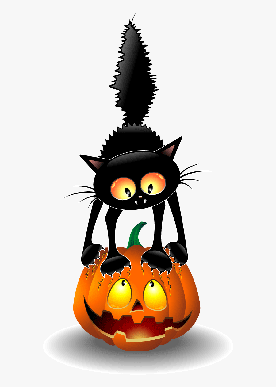 Black Cat Halloween Clip Art - Halloween Black Cat Cartoon, Transparent Clipart