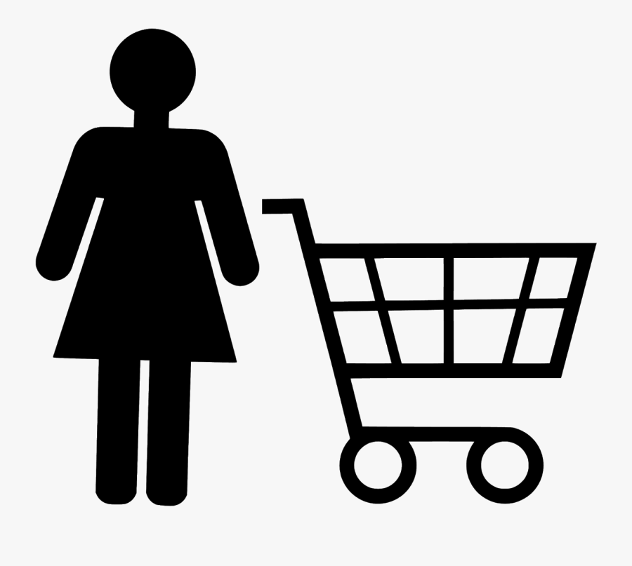 Illustration Of Woman And Shopping Cart - Woman Shopping Silhouette, Transparent Clipart