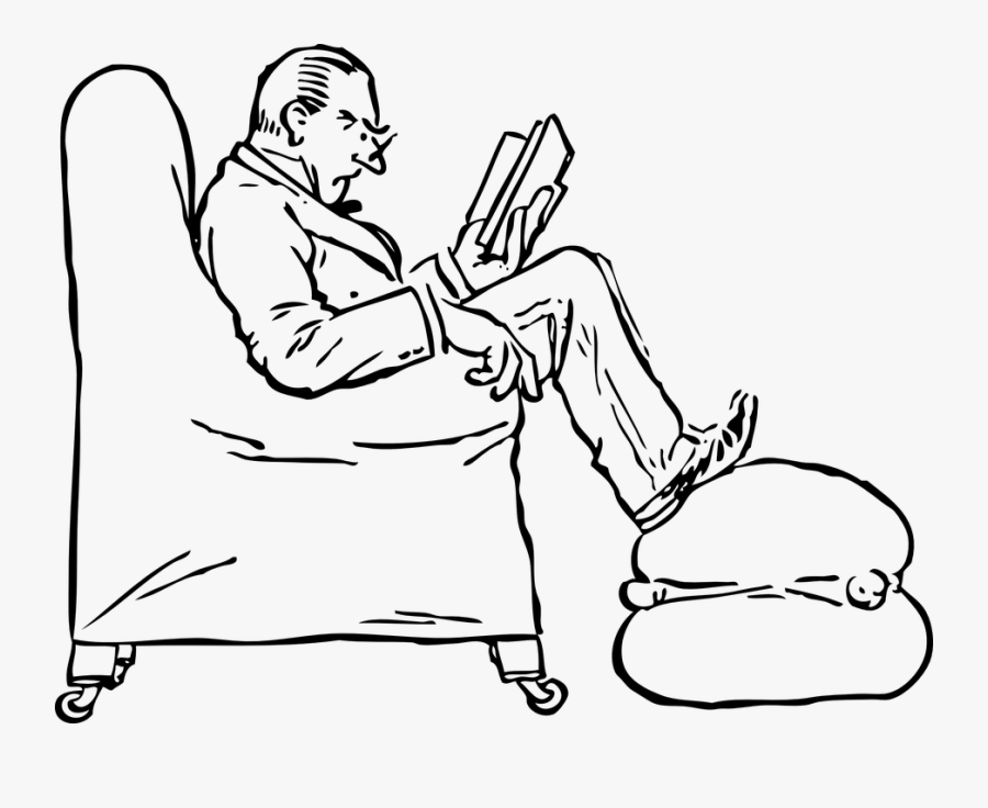 Man, Reading, Book, Sofa, Footrest - Man Sitting In Chair, Transparent Clipart
