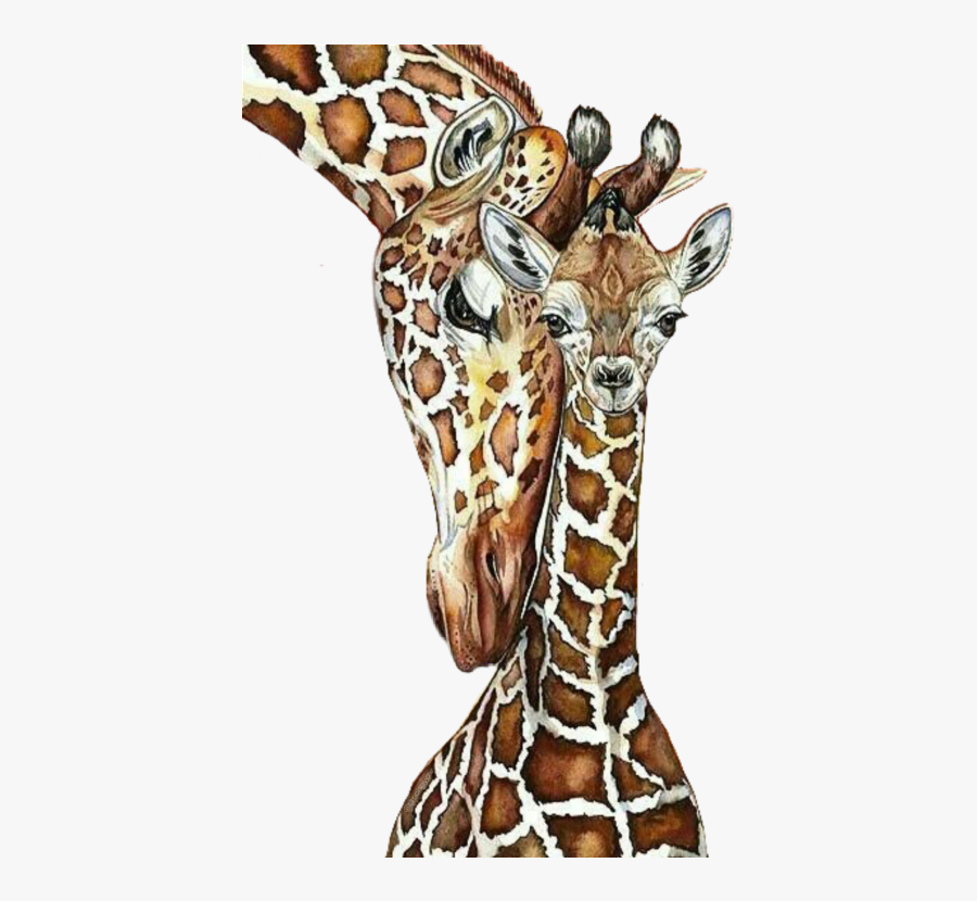 Giraffe Art Mom And Baby, Transparent Clipart