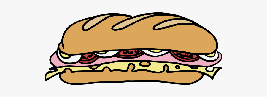 Vector Drawing Of Long Sandwich In Color - Clip Art Sub Sandwich, Transparent Clipart