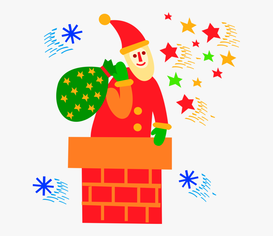 Vector Illustration Of Santa Claus Slides Down The - Cartoon, Transparent Clipart