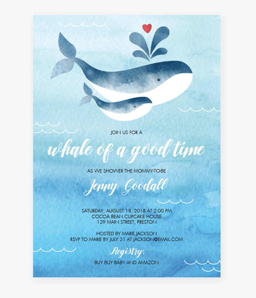 Clip Art Downloadable Baby Shower Invitations - Whale Invitation Set For Boy Baby Shower, Transparent Clipart