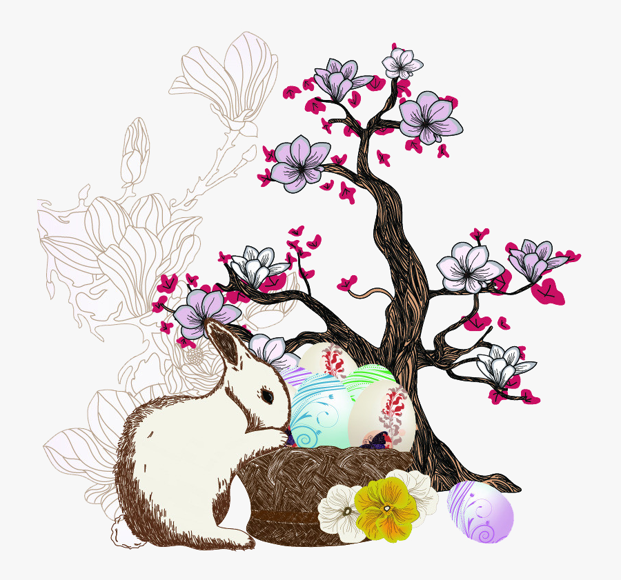 Transparent Southern Magnolia Clipart - Rabbit With Tree Drawing, Transparent Clipart