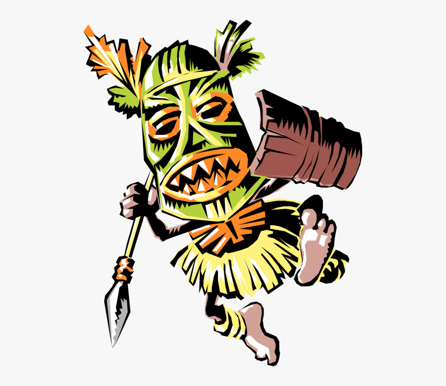 Vector Illustration Of Tribal Warrior Attacks With - Drawing Of Tribal People, Transparent Clipart