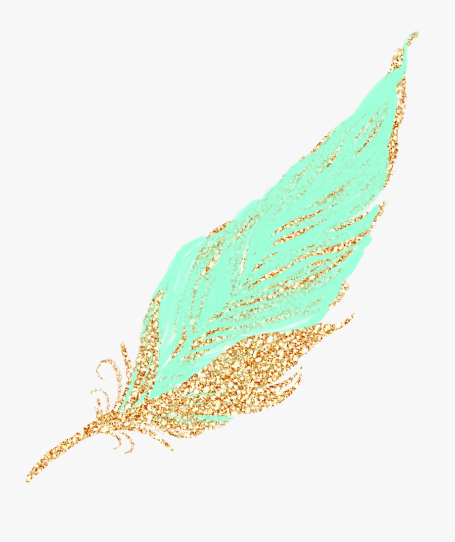 Clip Art Feather Pastel Golden Gold - Transparent Teal Glitter Background, Transparent Clipart