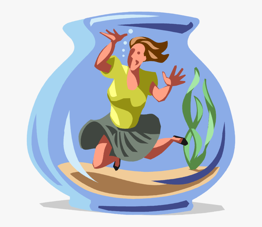 Vector Illustration Of Businesswoman Drowning In Fish - Jumping, Transparent Clipart