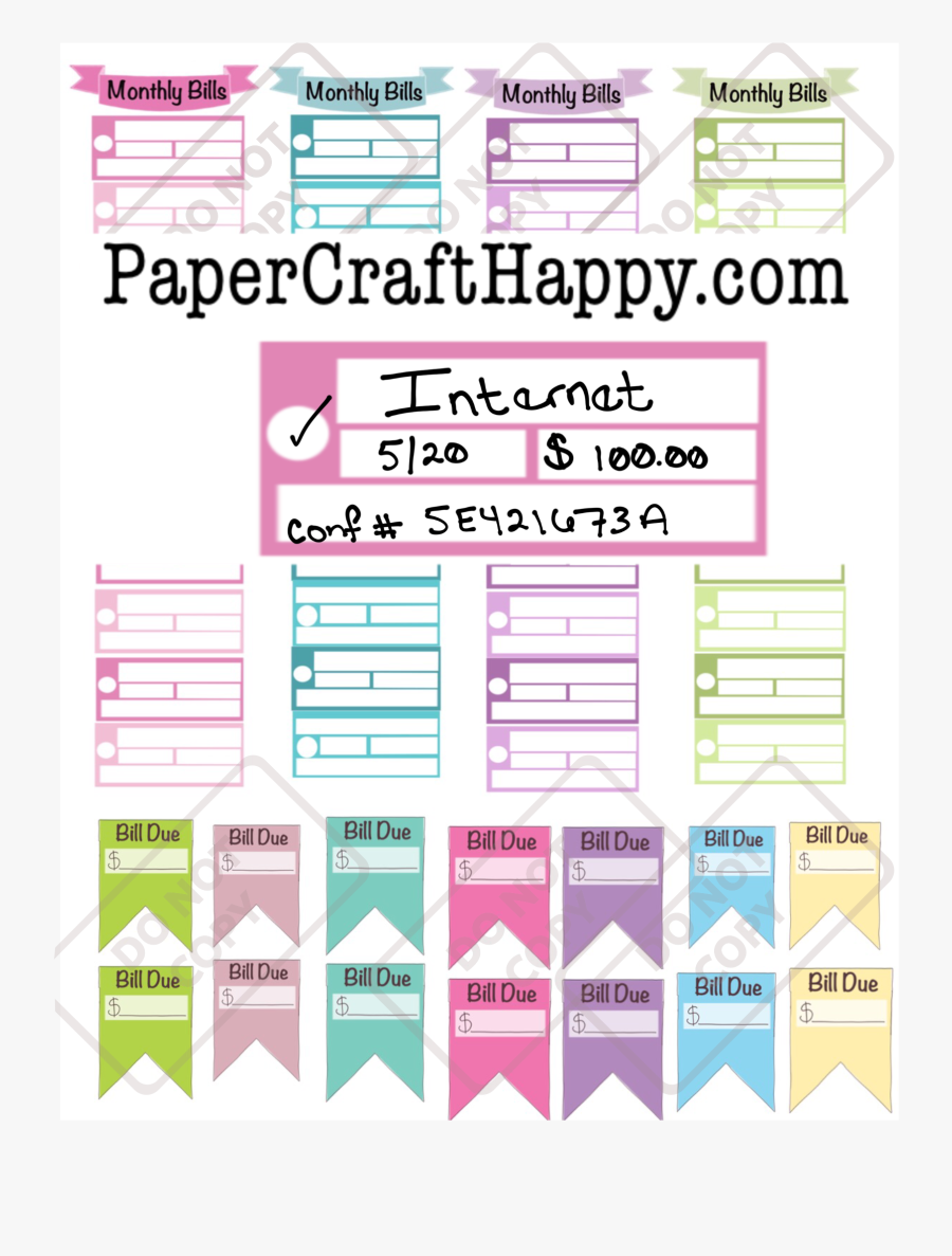 Clip Art Monthly Bill Planner Printable - Lavender, Transparent Clipart