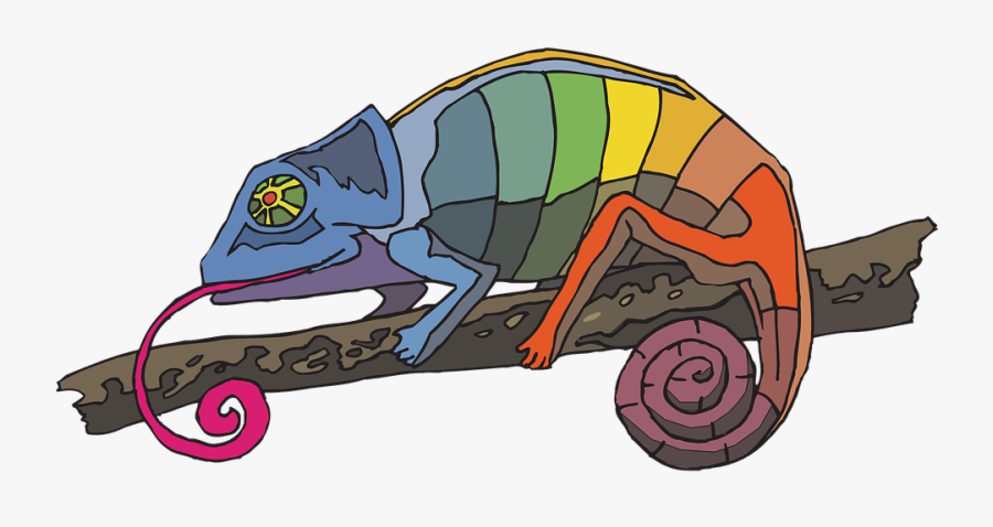 Branch, Rainbow, Colors, Chameleon, Tongue, Curled - Chameleon Cliparts, Transparent Clipart