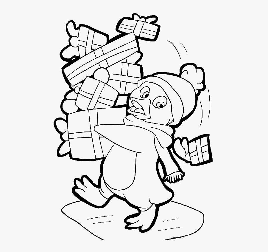 Penguin Coloring Cute On - Free Christmas Coloring Pages, Transparent Clipart