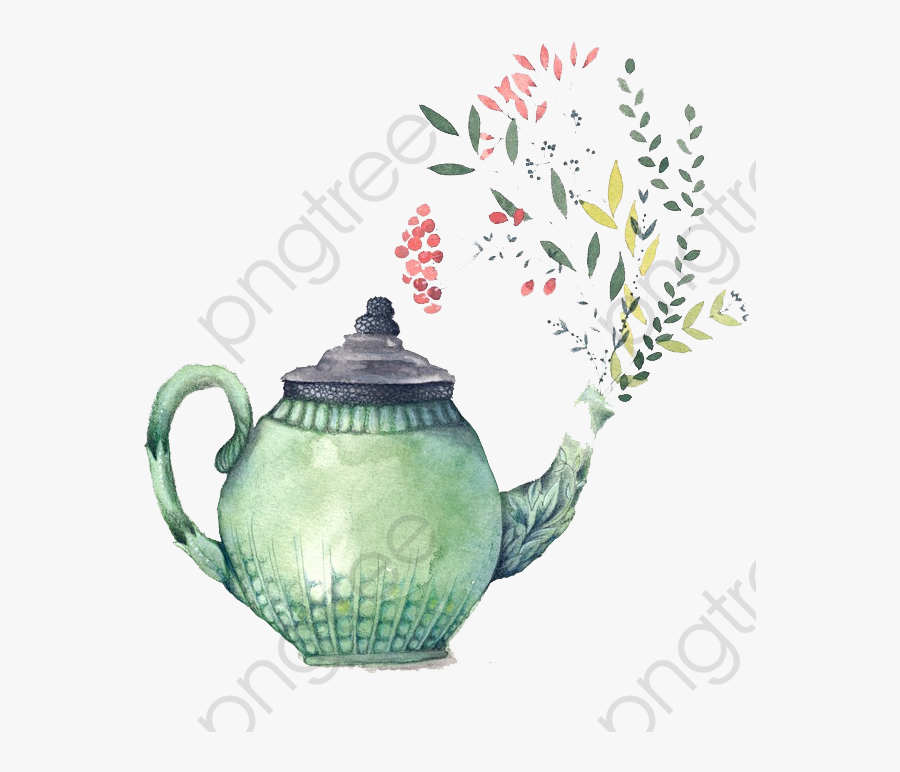 Hand Painted Watercolor Commercial - Floral Teapot Transparent Background, Transparent Clipart