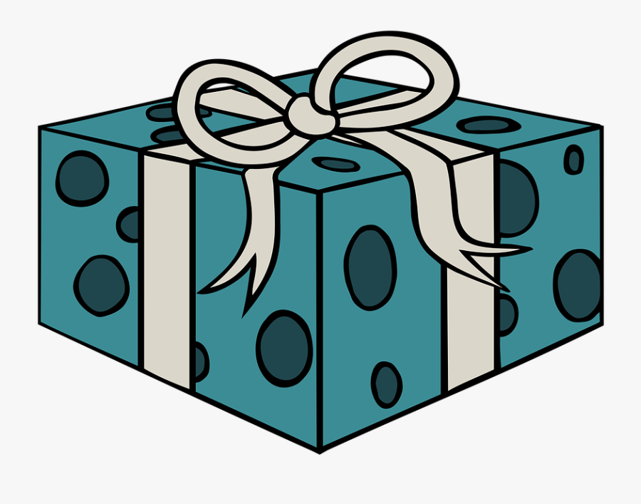 Gift, Box, Bow, Ribbon, Teal, Silver, Dots, Celebration - Birthday Coloring Pages, Transparent Clipart