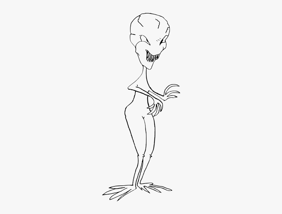 Vector Clip Art Of Line Art Alien Creature - Sketch, Transparent Clipart