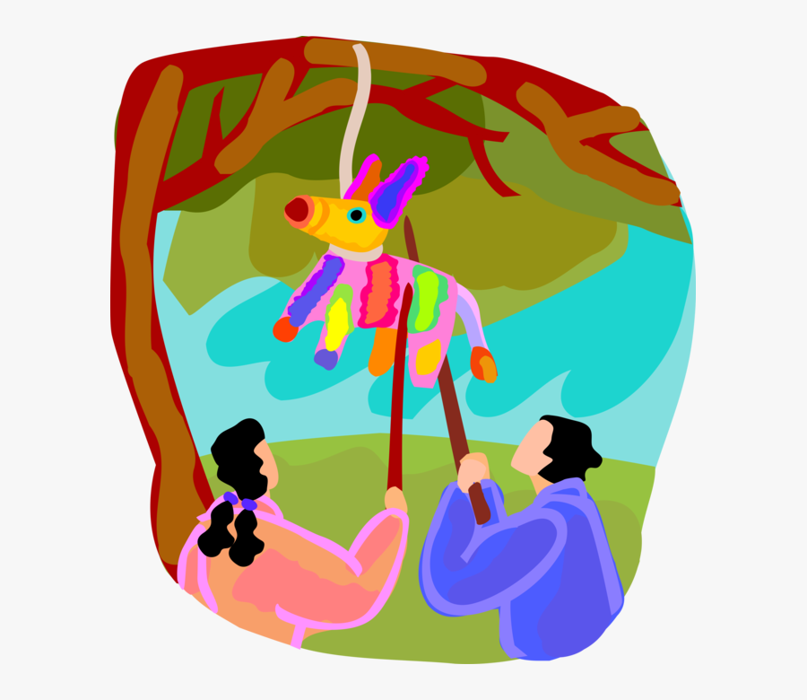 Vector Illustration Of Children Hitting Papiermâché Illustration