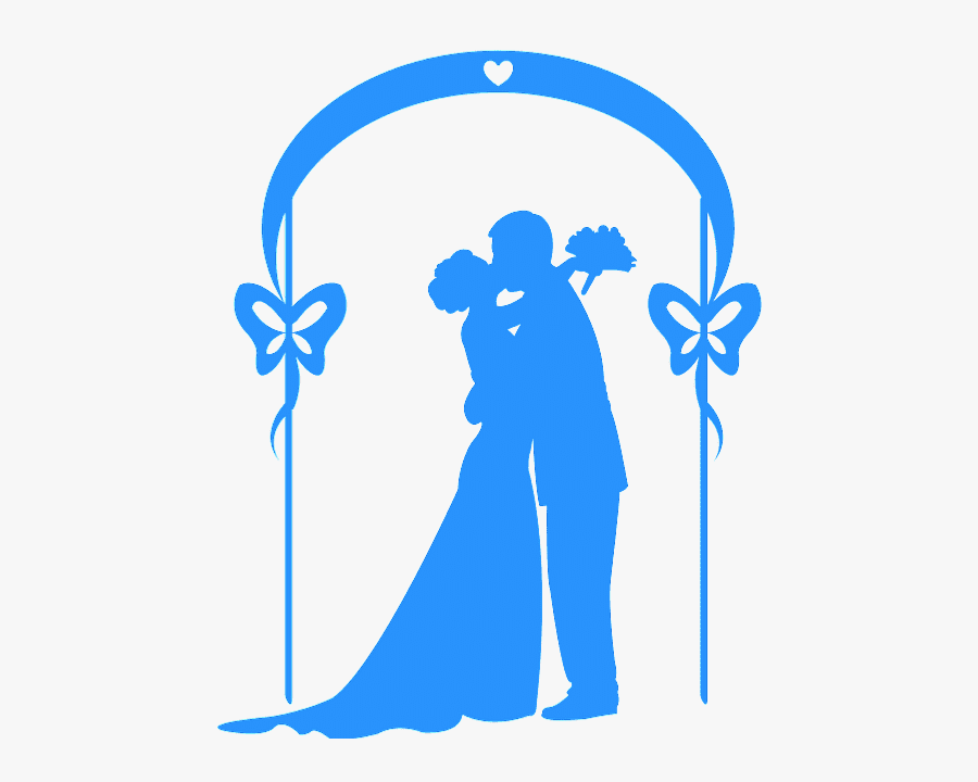 Wedding Couple Clipart Blue Outline, Transparent Clipart