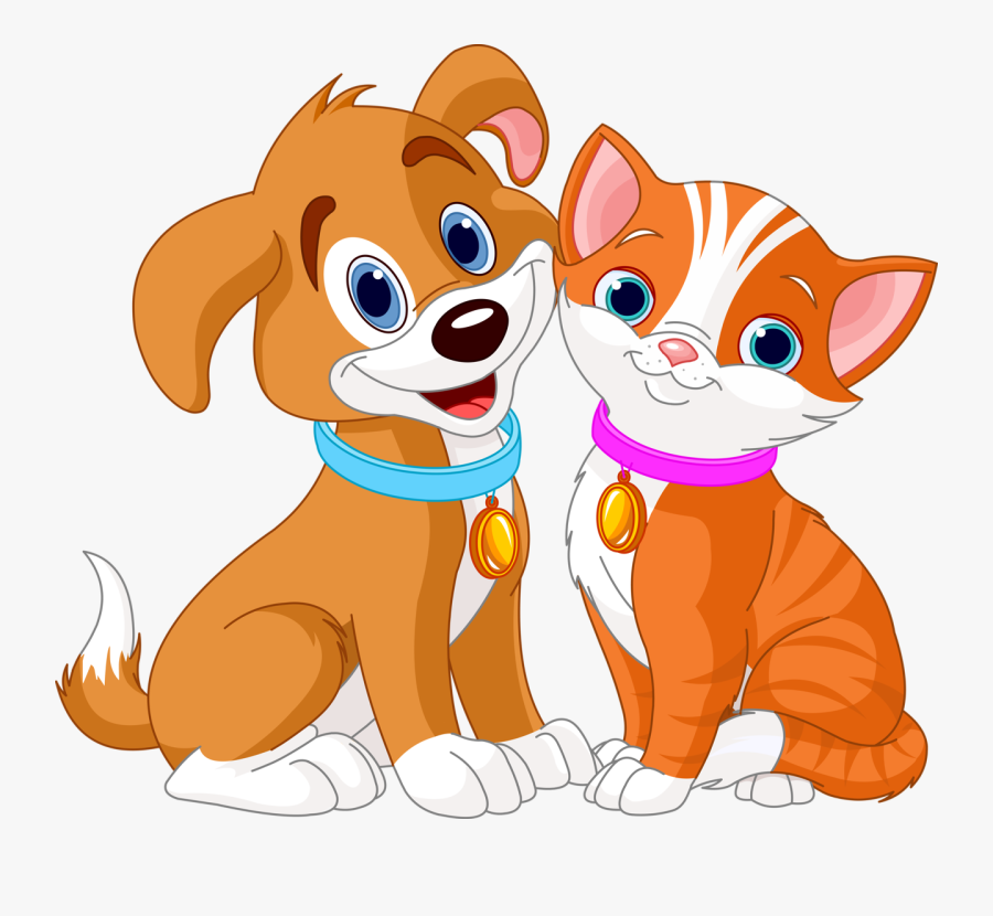 Catfighting Clip Dog - Dog And Cat Sitting Clipart, Transparent Clipart