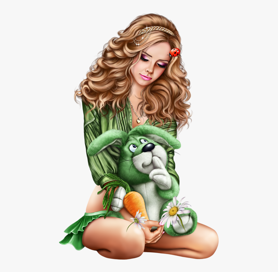 Tubes 3d Artist Laguna Girls Clips, Bunny Toys, 3d - Drawing Woman With Flowers, Transparent Clipart