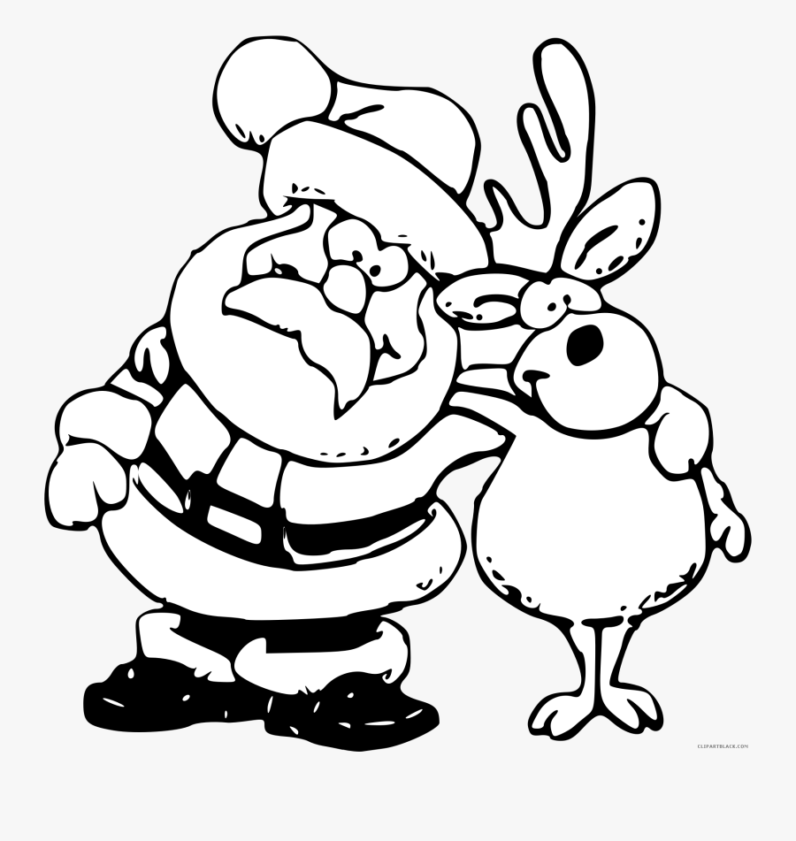 Santa Clipart Black And White - Santa Reindeer Clipart Black And White, Transparent Clipart
