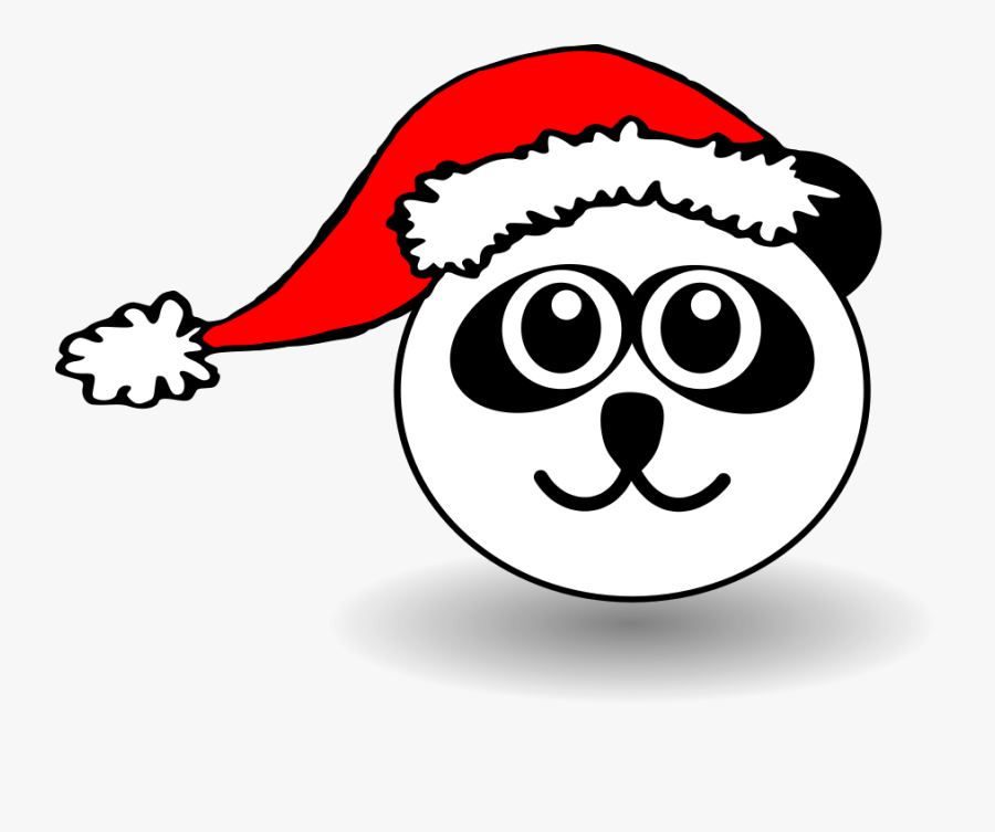 Free Vector Funny Panda Face Black And White With Santa - Clipart Cat With Santa Hat, Transparent Clipart