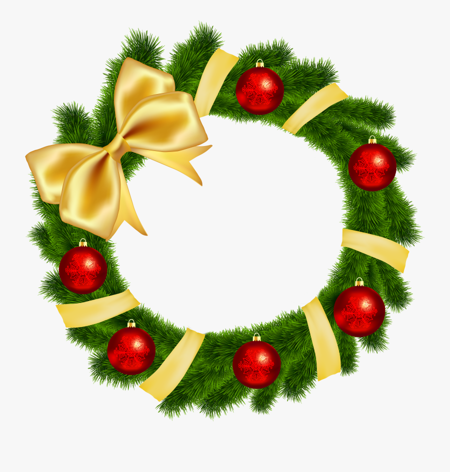 Christmas Wreath With Yellow Bow Transparent Png Clip - Transparent Background Christmas Wreath Clipart, Transparent Clipart