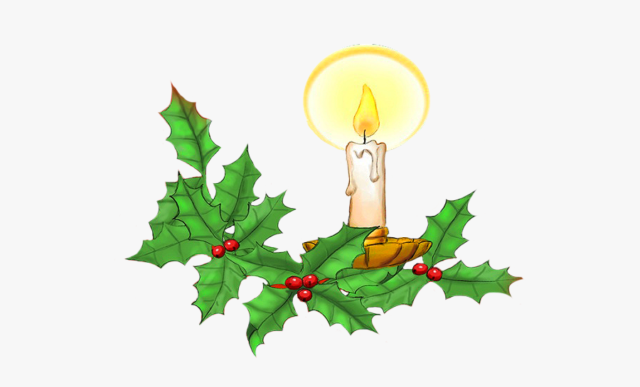 Christmas Candle And Holy Leaves - Illustration, Transparent Clipart