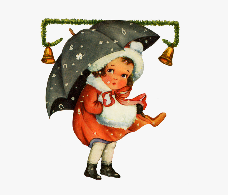 Vintage Christmas Clip Art Girl Snow - Vintage Christmas Art Png, Transparent Clipart