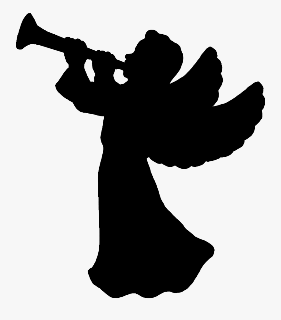 Angel Silhouette - Angel Blowing Trumpet Silhouette, Transparent Clipart