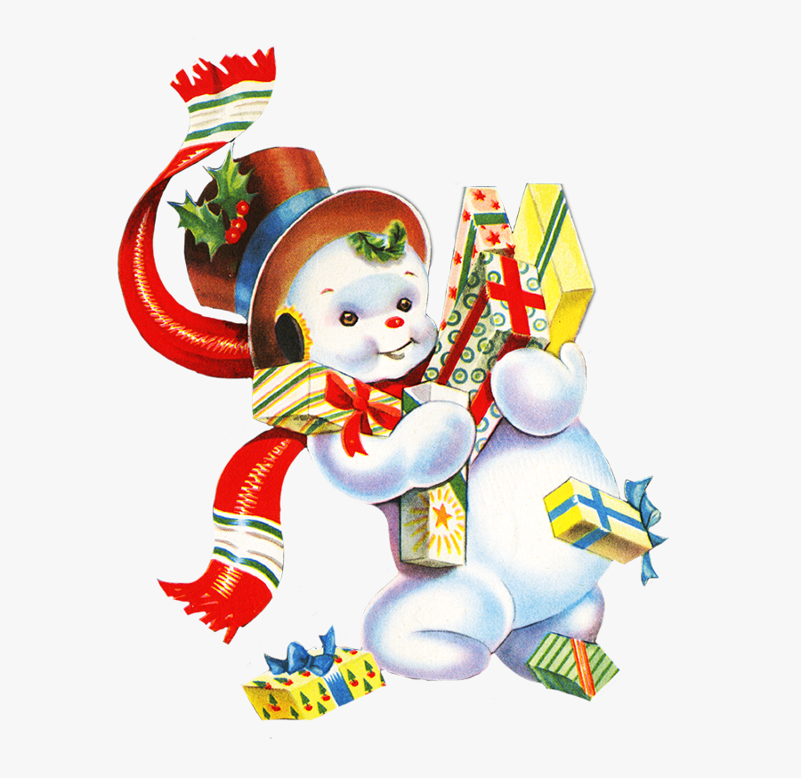 Vintage Snowman With Christmas Presents - Vintage Christmas Toys Clipart, Transparent Clipart