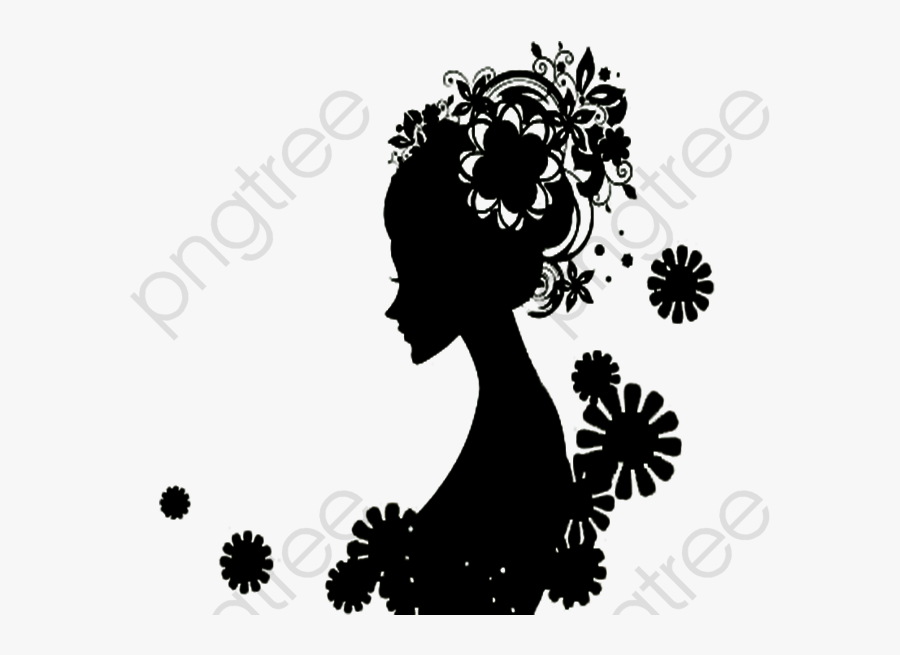 Black Flower Girl Silhouette, Flower Clipart, Black, - Silhouette, Transparent Clipart