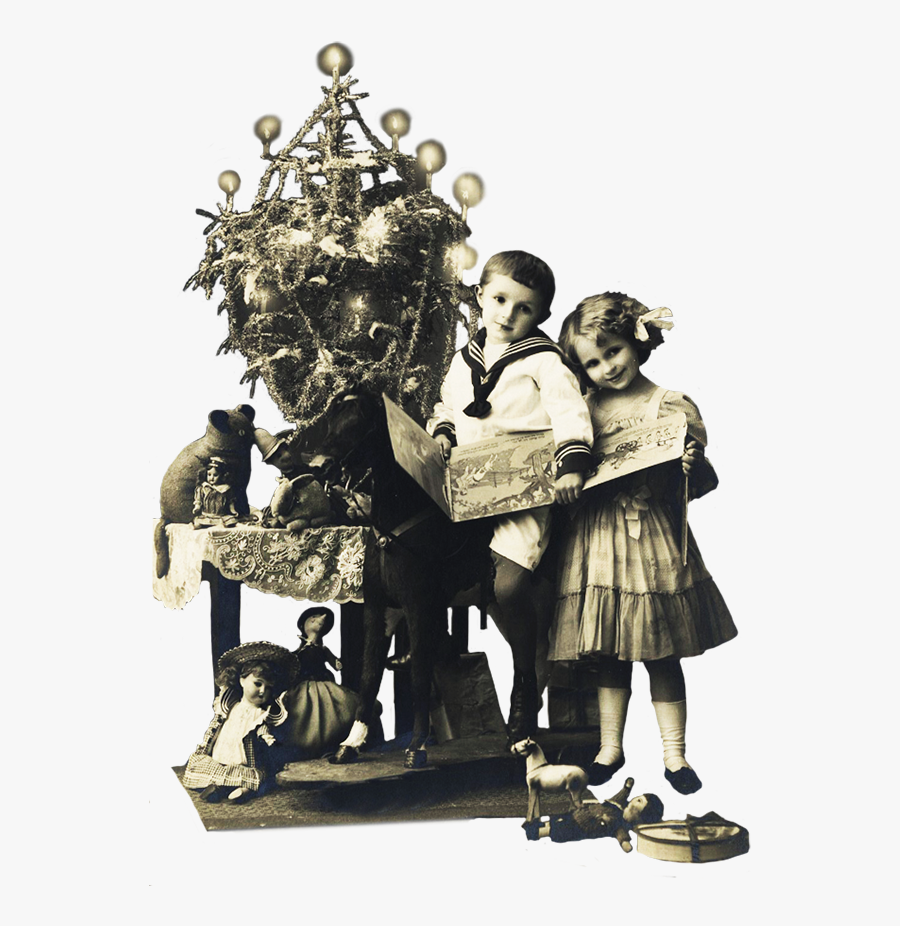 Vintage Photo Of Children At Christmas - Vintage Clothing, Transparent Clipart