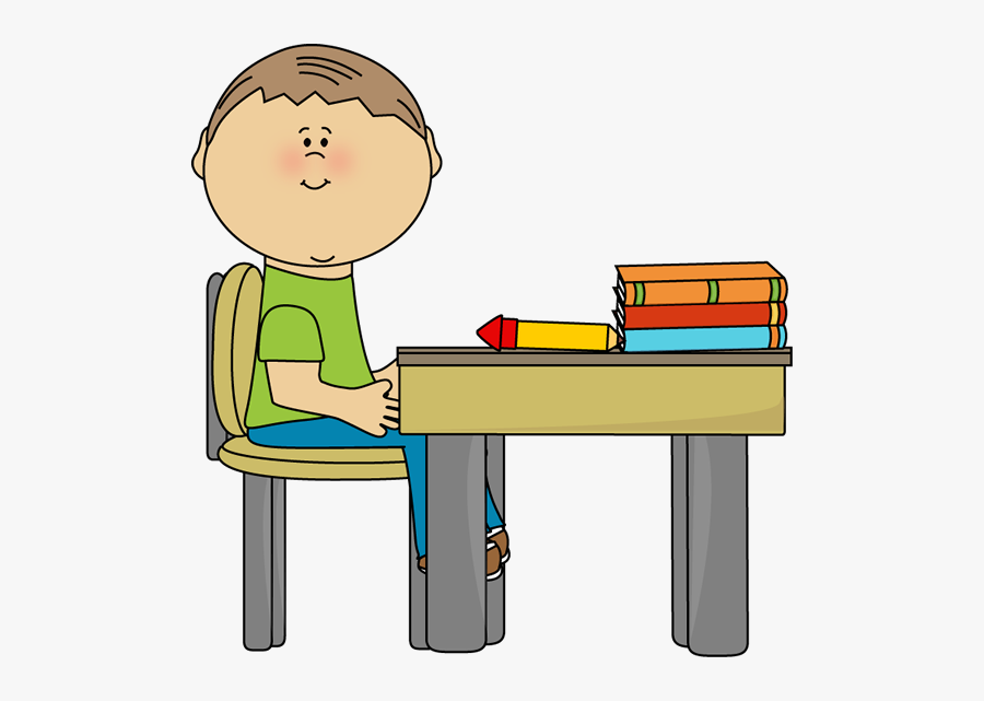 School Boy At School Desk - Boy Sitting At Desk Clipart, Transparent Clipart