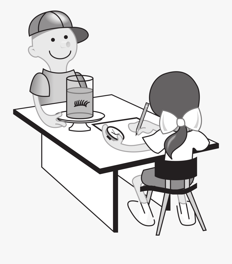 Kids At Table Doing Experiment - School Classroom Clipart Black And White, Transparent Clipart