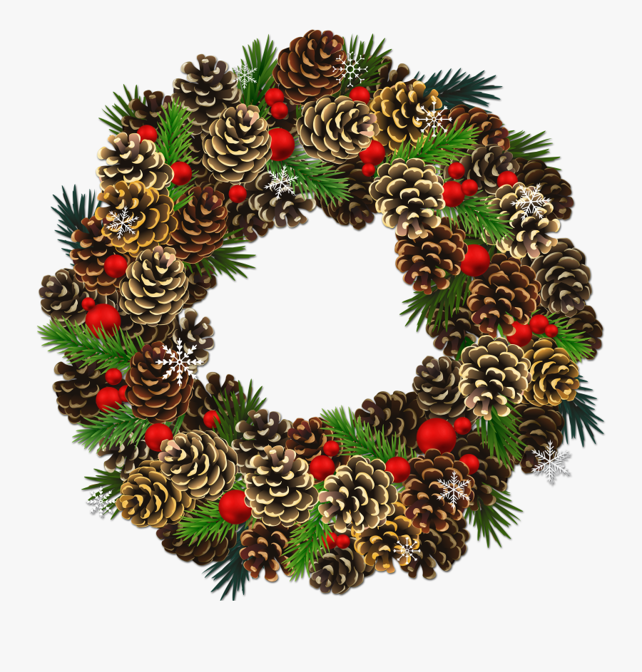 Watercolor Christmas Clipart - Christmas Pine Cone Wreath, Transparent Clipart