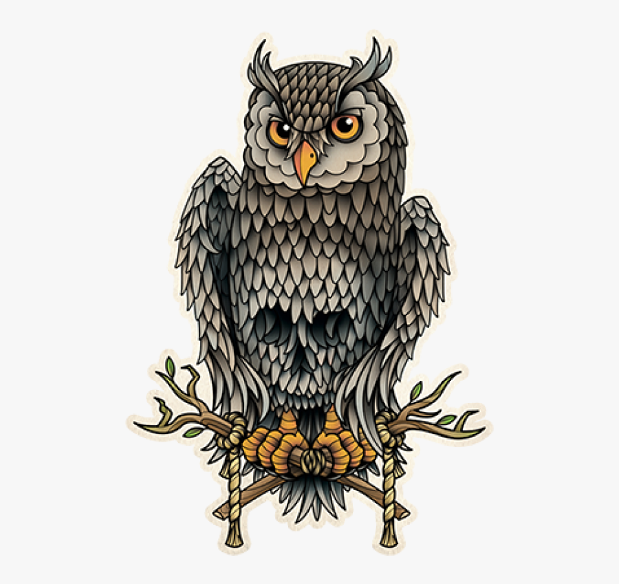 Owl School Old Skull Tattoo Flash Clipart - Owl With Skull In Feathers, Transparent Clipart