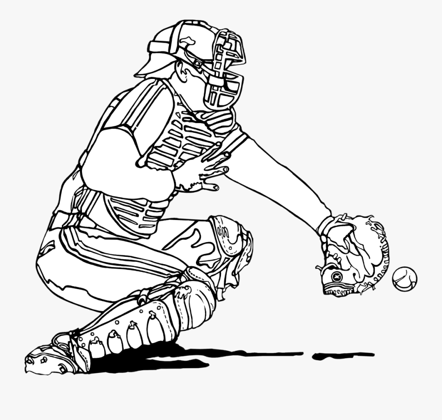 Baseball Batter Png Free - Baseball Catcher Clipart Black And White, Transparent Clipart