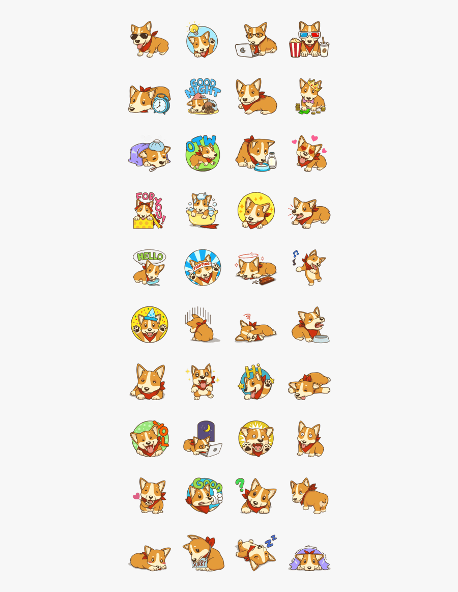 Cute Corgi Line Stickers, Transparent Clipart