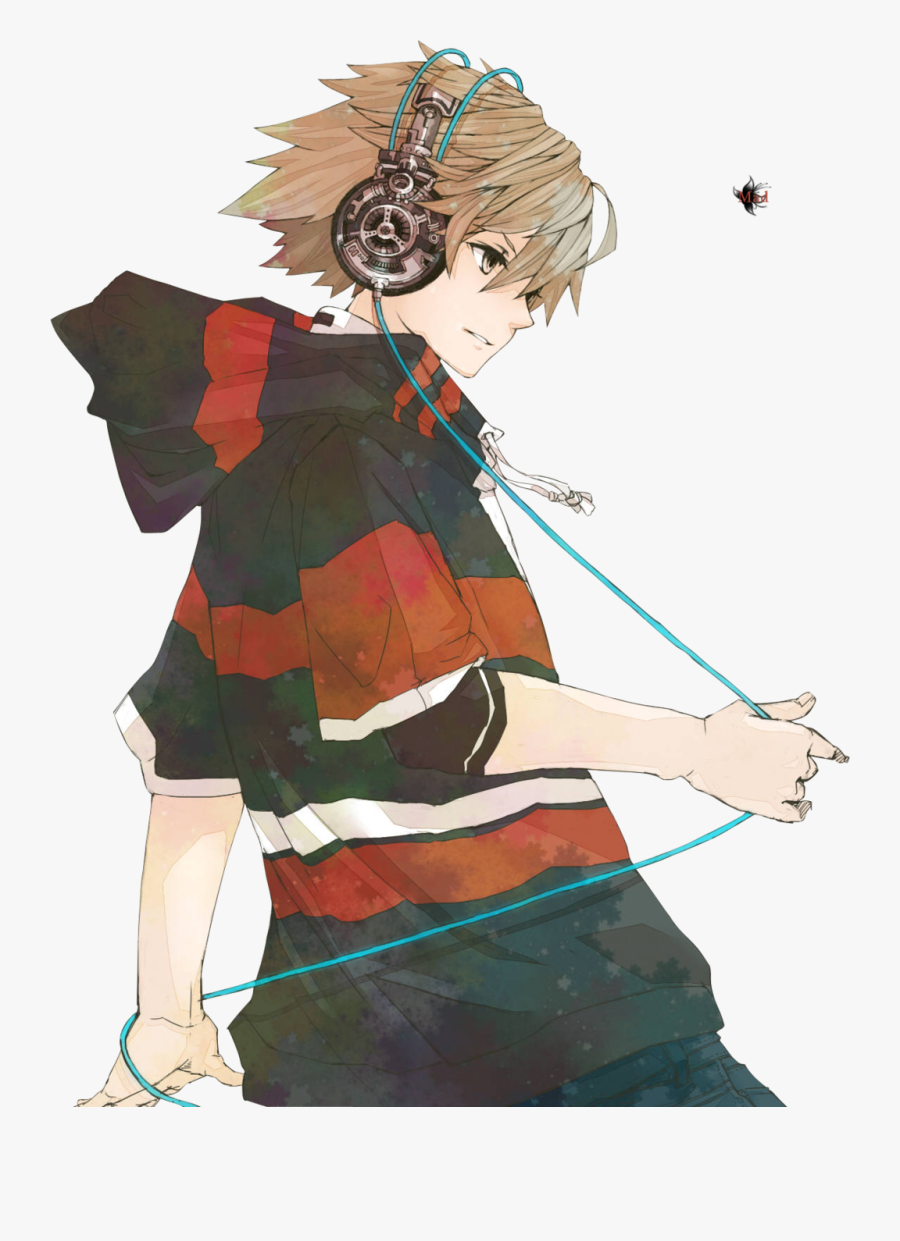 Anime Boy Is Listening Music Png Image, Transparent Clipart