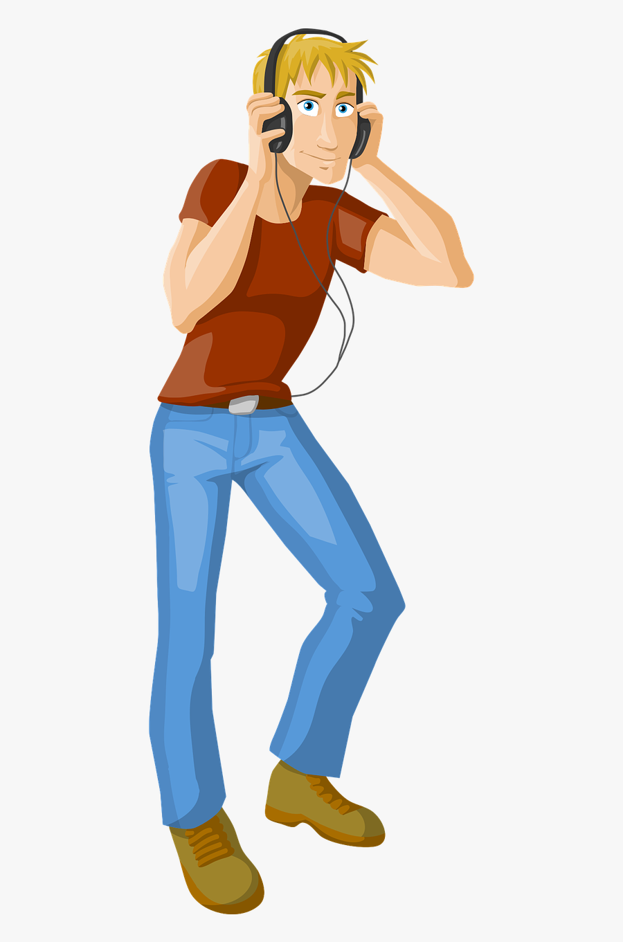 Man, Guy, Jeans, Dancing, Headphones, Music, Listening - Man With Headphones Cartoon, Transparent Clipart