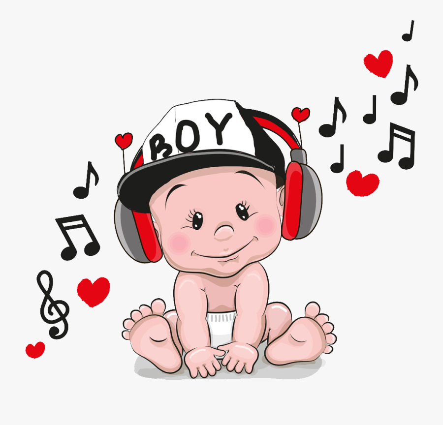 Transparent Listen To Music Clipart - Cartoon Baby With Headphones, Transparent Clipart