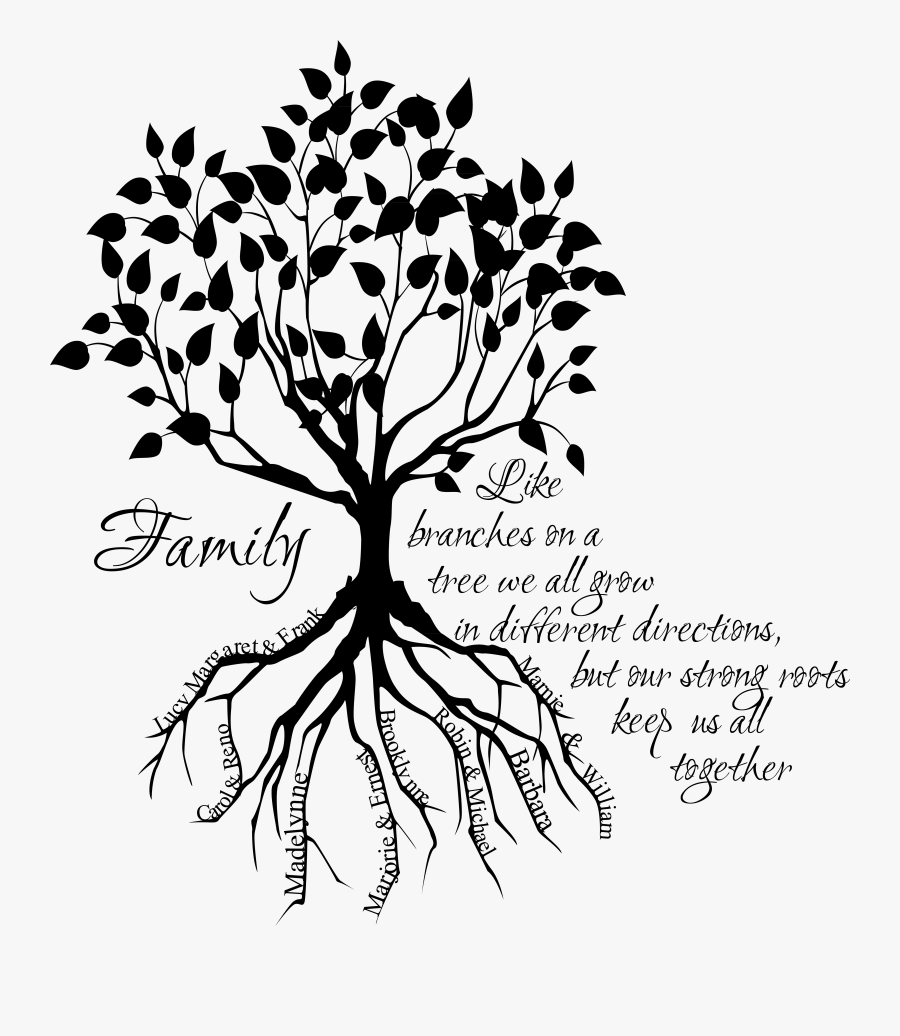 Tree With Roots Clipart Black And White - Family Tree With Roots, Transparent Clipart