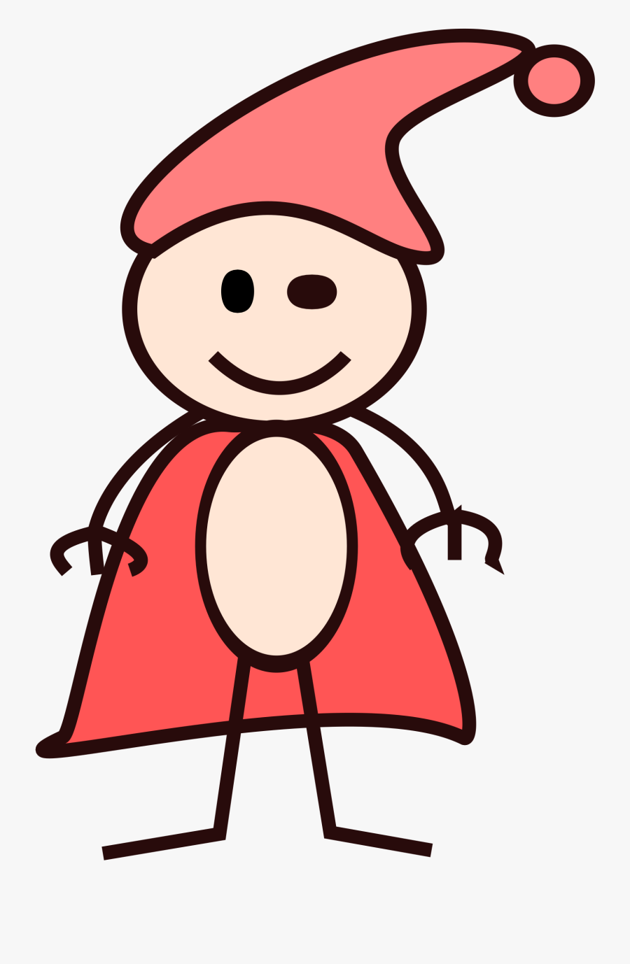 Stick Boy In A Red Cape With Red Hat - Clip Art Boy In Cape, Transparent Clipart