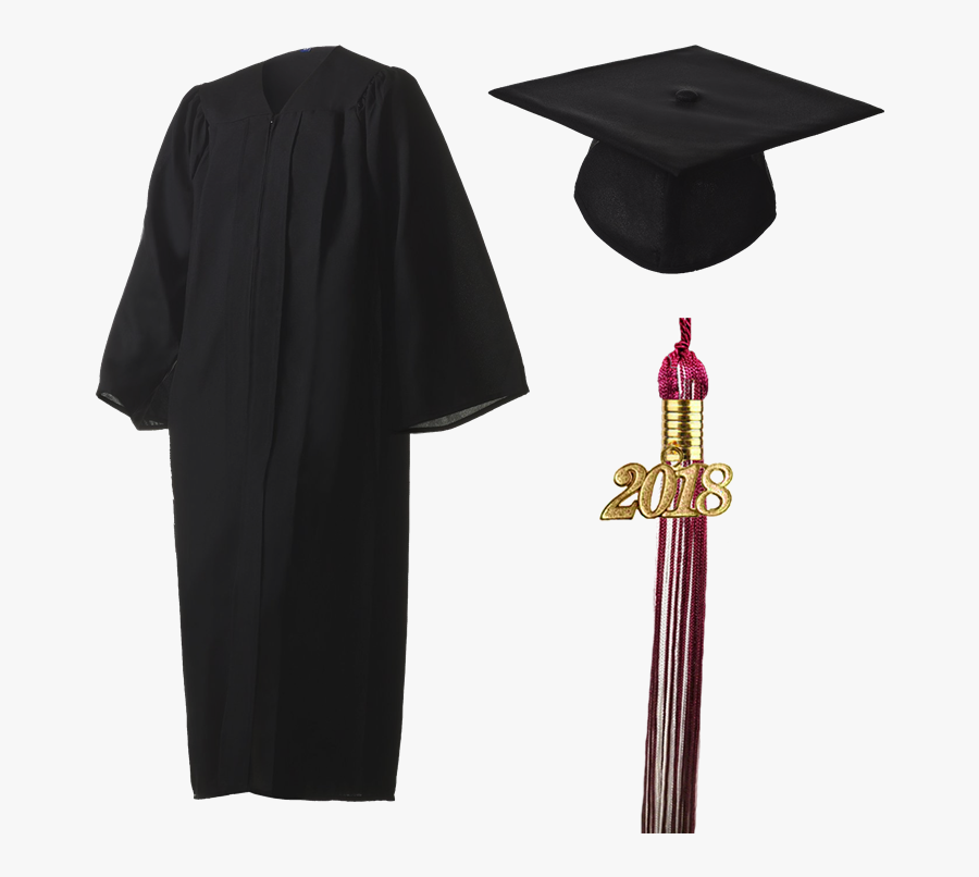 2018 Graduation Black Cap, Gown, & Tassel - Graduation Cap And Gown Png, Transparent Clipart