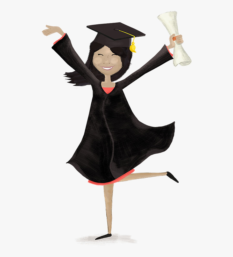 Illustration Of A Woman In Cap And Gown Holding A Diploma - Graduation Girl Clipart, Transparent Clipart