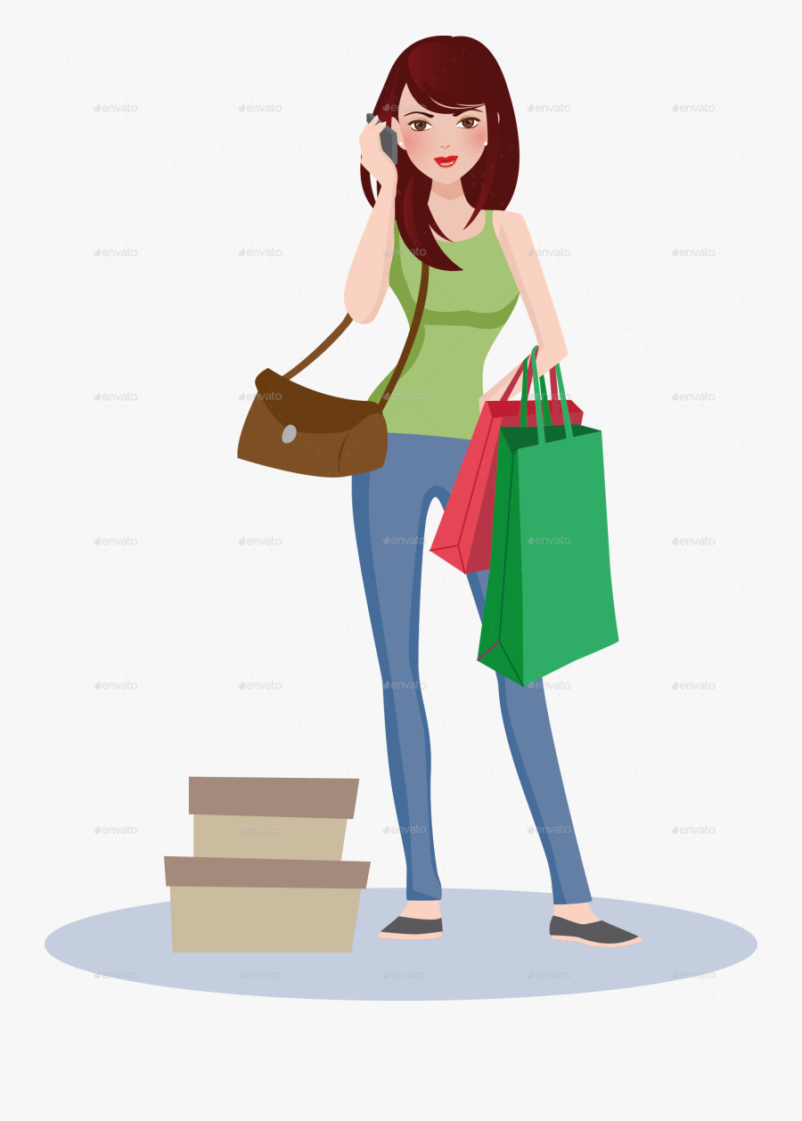 Clip Art Girls Shopping Clipart - Clip Art Shopping Bag Illustrations, Transparent Clipart