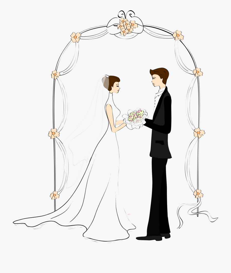 And Couple Cartoon Arches Marriage Wedding Drawing - Cartoon Bride And Groom Png, Transparent Clipart