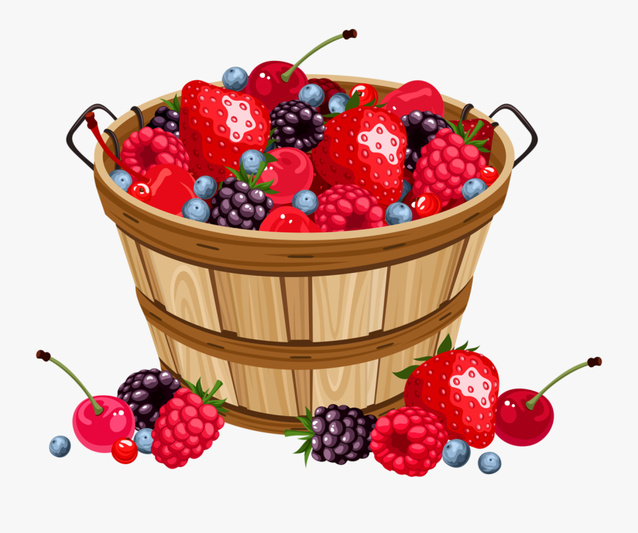 Berries In Basket Clipart - Cartoon Basket Of Berries, Transparent Clipart